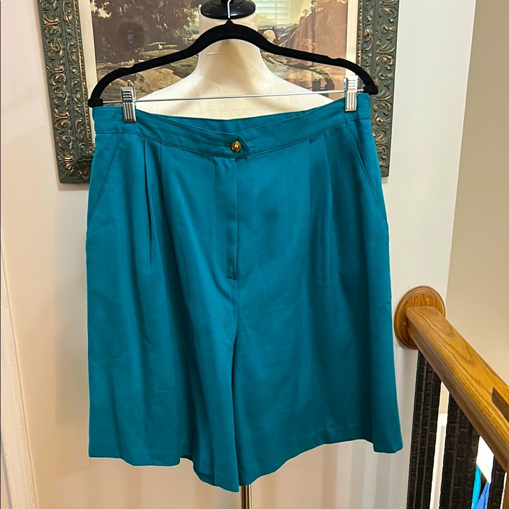 Vintage Pleated Teal Bermuda Shorts